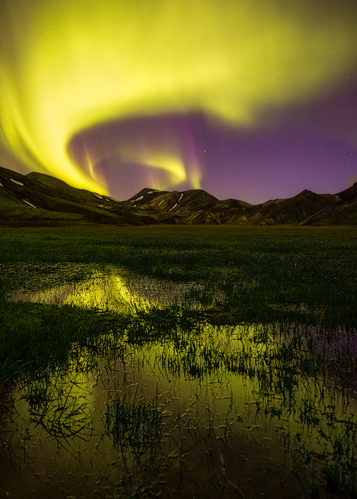 central,europe,iceland,landmannalaugar,mountain,northern lights,volcano