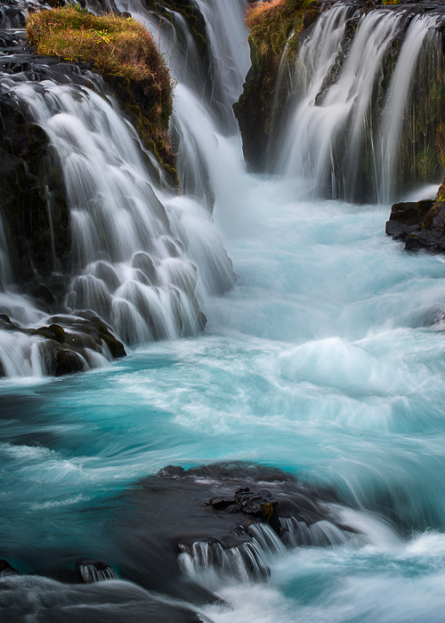 bruarfoss,cascade,europe,falls,iceland,south,southern,sunset,waterfall