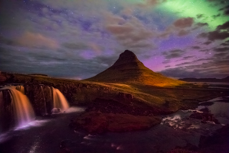 europe,iceland,kirkjufell,mountain,night,northern lights,peak,snæfellsnes,stream,water body,waterfall,western,snæfellsnes