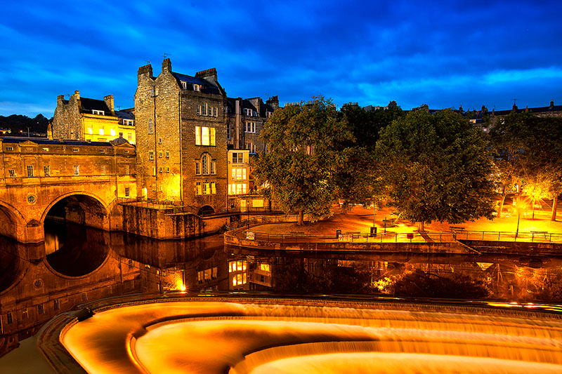 avon river,bath,britain,city scape,cityscape,england,europe,horizontal,long exposure,motion,night,pulteney bridge,twilight,uk,united kingdom