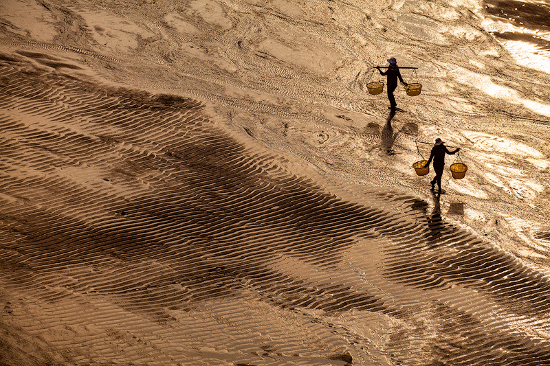 2,Xia Pu,XiaPu,Xiao Hao,XiaoHao,abstract,asia,asian,beach,beautiful,bucket,buckets,china,chinese,evening,female,gold,golden,lady,looking down,sand,silhouette,sun,sunset,texture,two,walking,warmth,woma