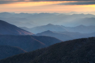 Early evening light strikes the sides of the Cowee Mountains.