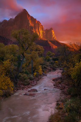 Brilliant light hits the iconic Watchman after storms move through.