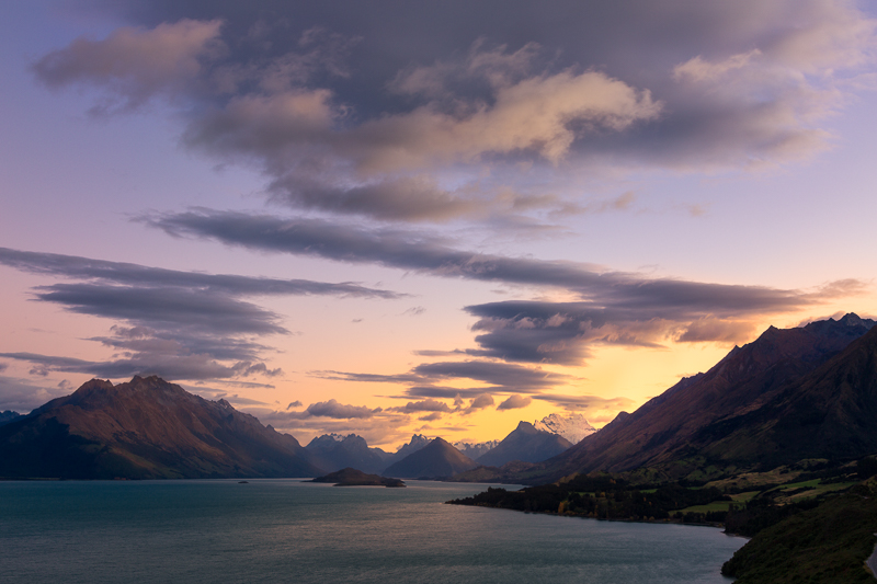 The sun breaks through and lights up the clouds at sunset from Bennett's Bluff.