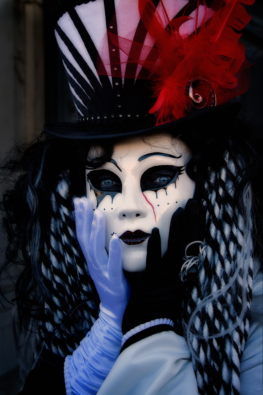 Portrait of a decorative Carnival mask in Venice.