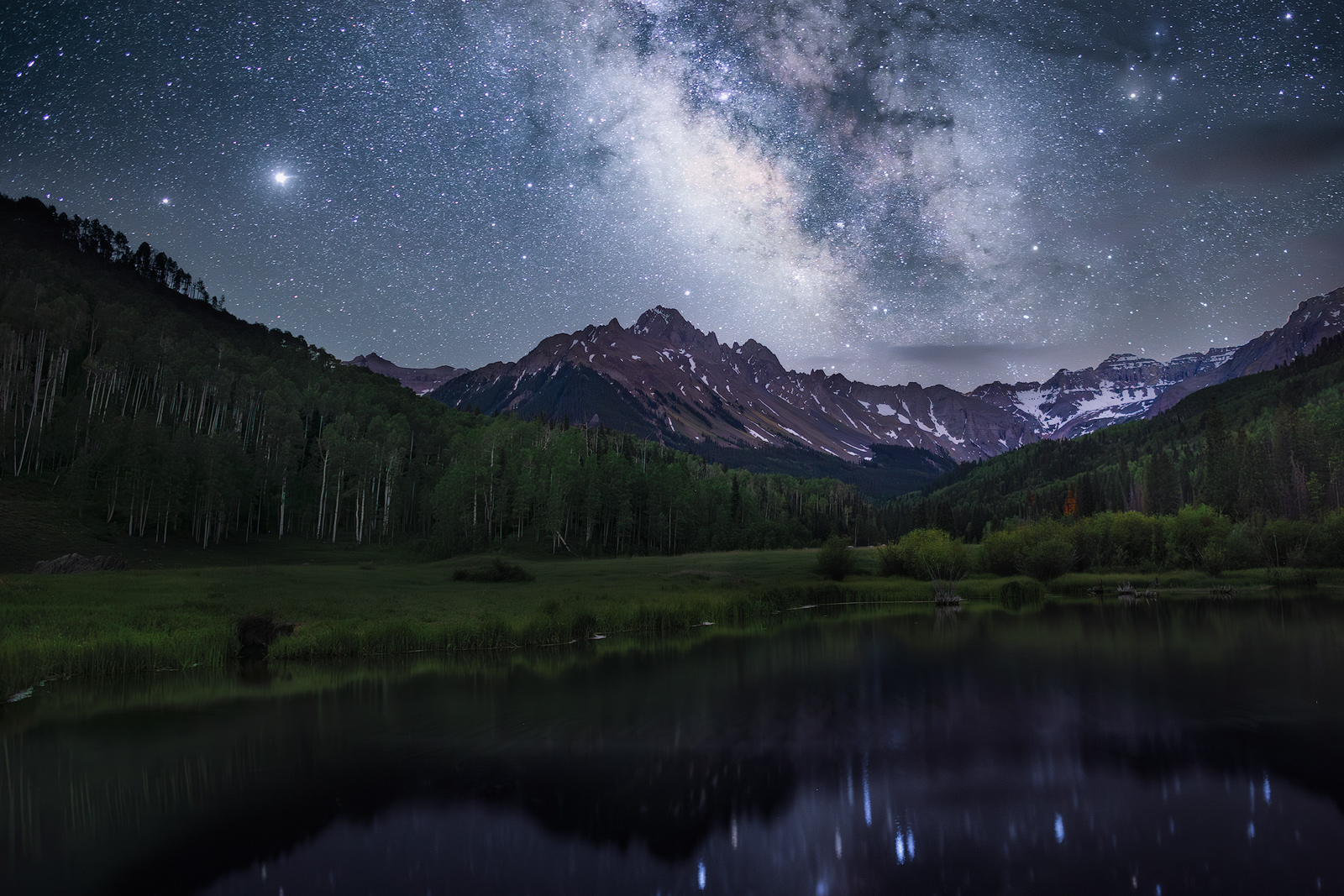 A beautiful Milky Way captured behind an iconic mountain location in Colorado.