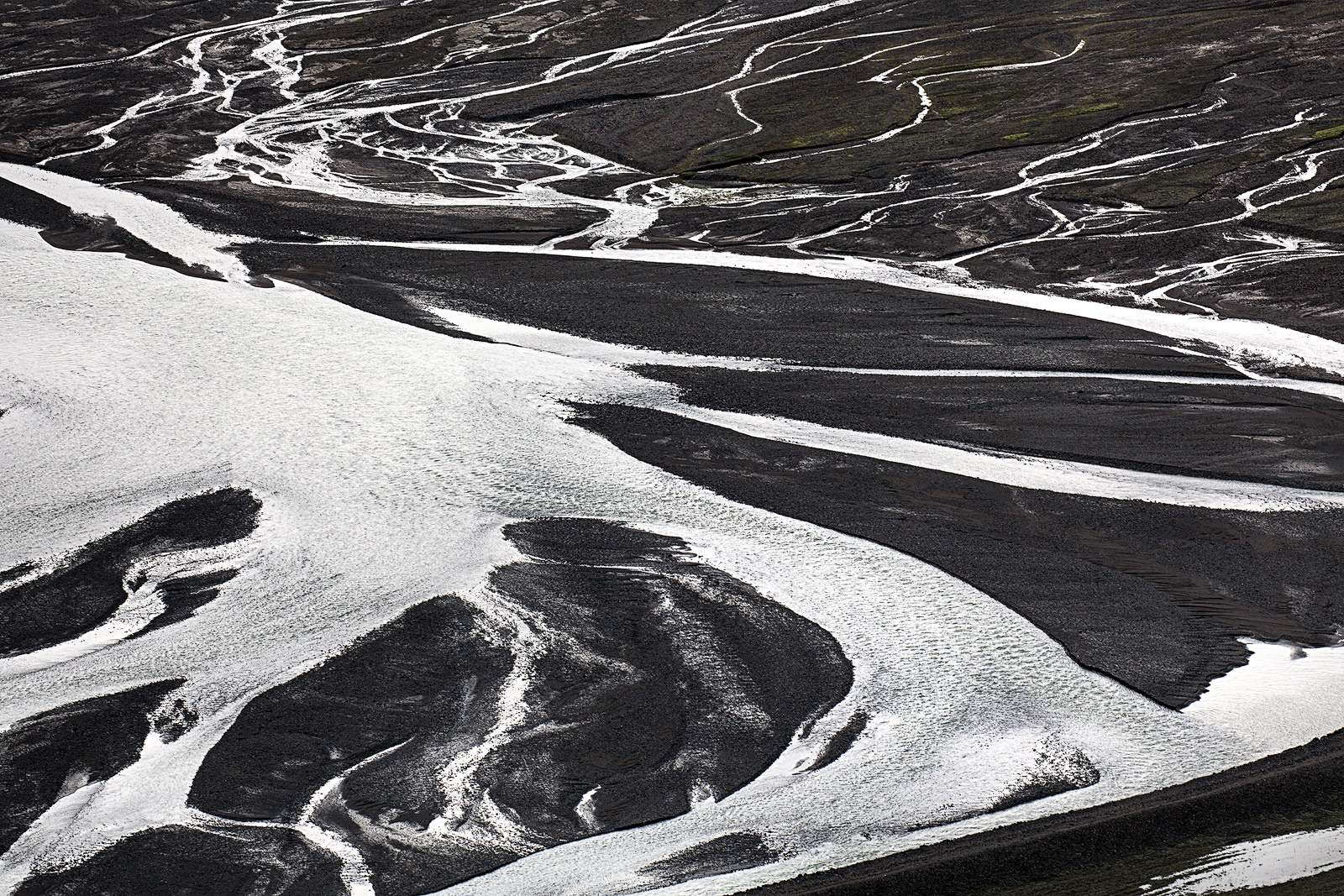 Looking down on Landmannalaugar's river deltas.