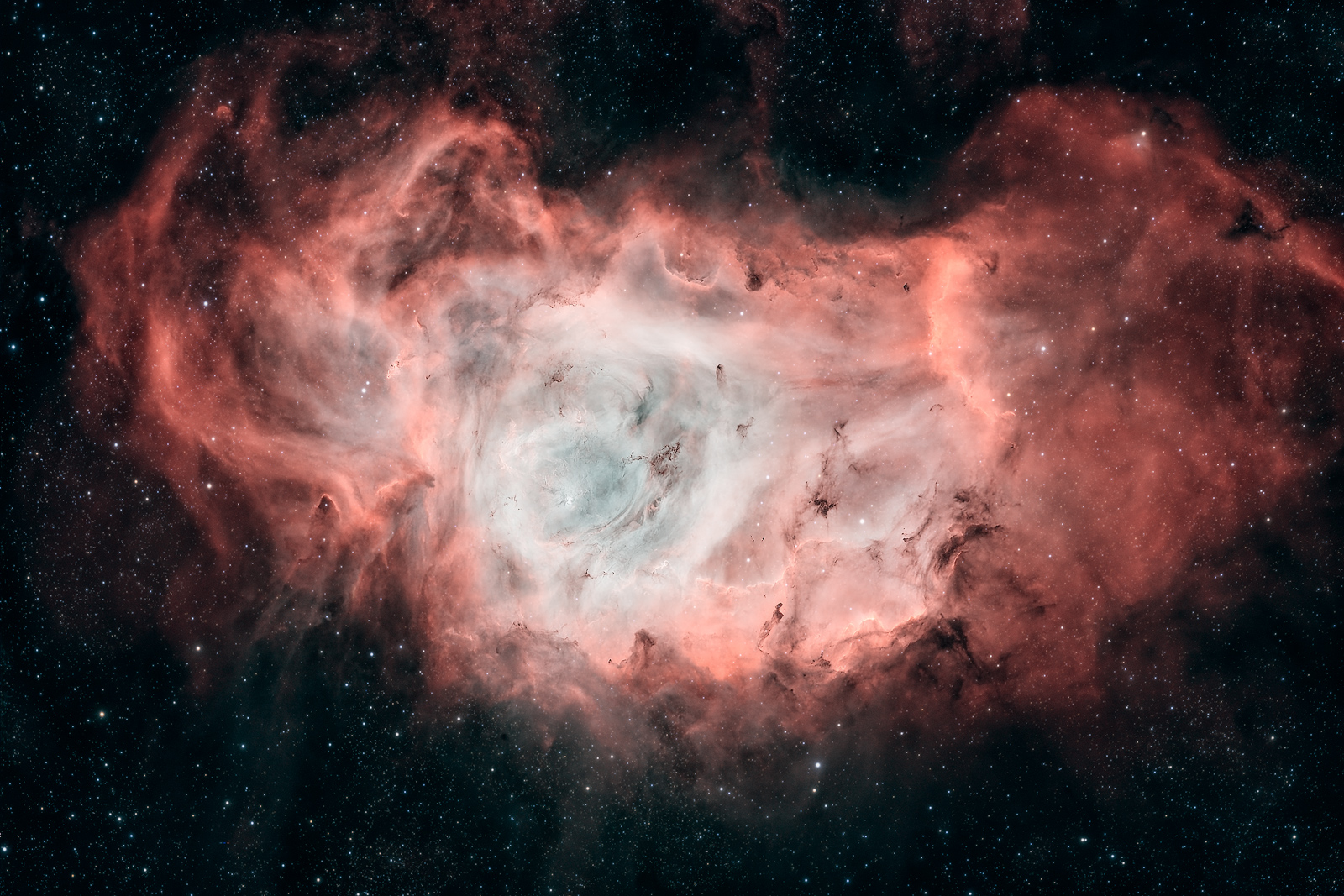 The Lagoon Nebula (M8), an emission nebula located in the constellation of Sagittarius.