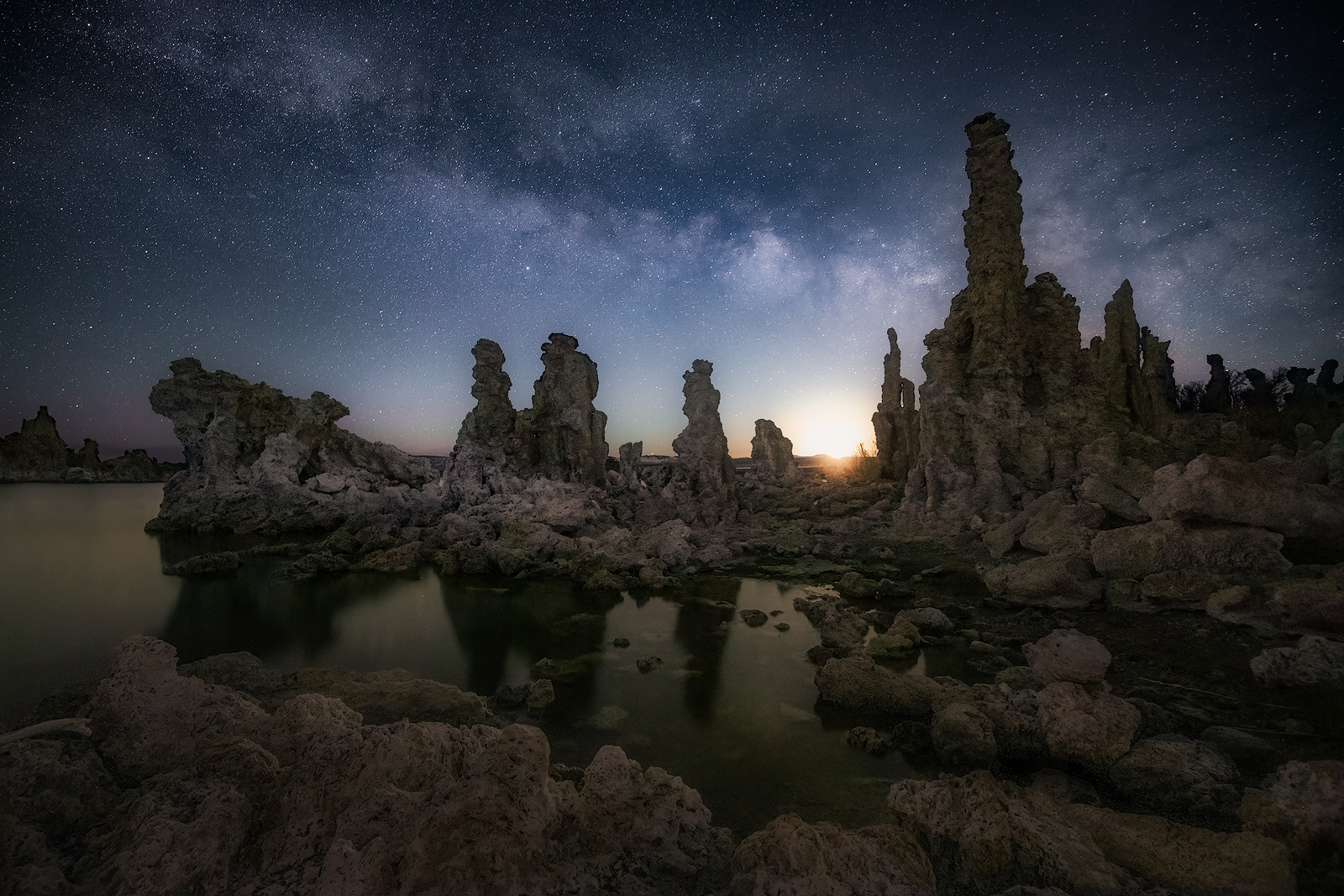 The Milky Way fighting for visibility during the first few moments of moonrise.