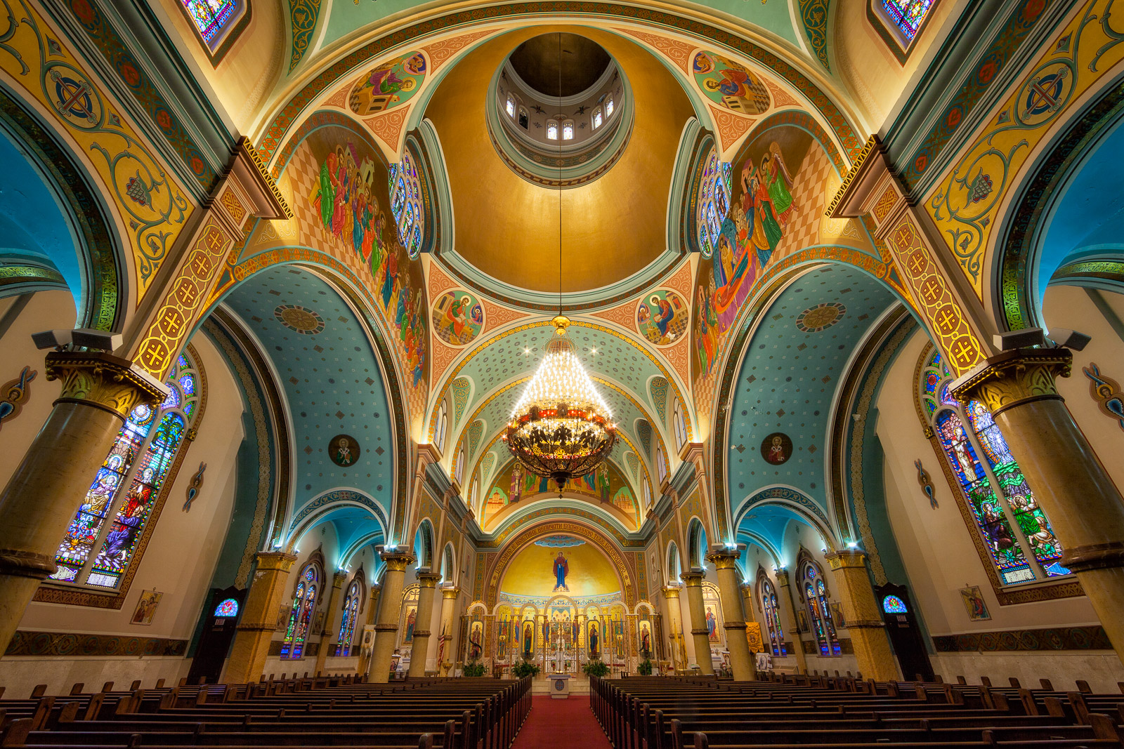 Interior shot of an ornate cathedral.