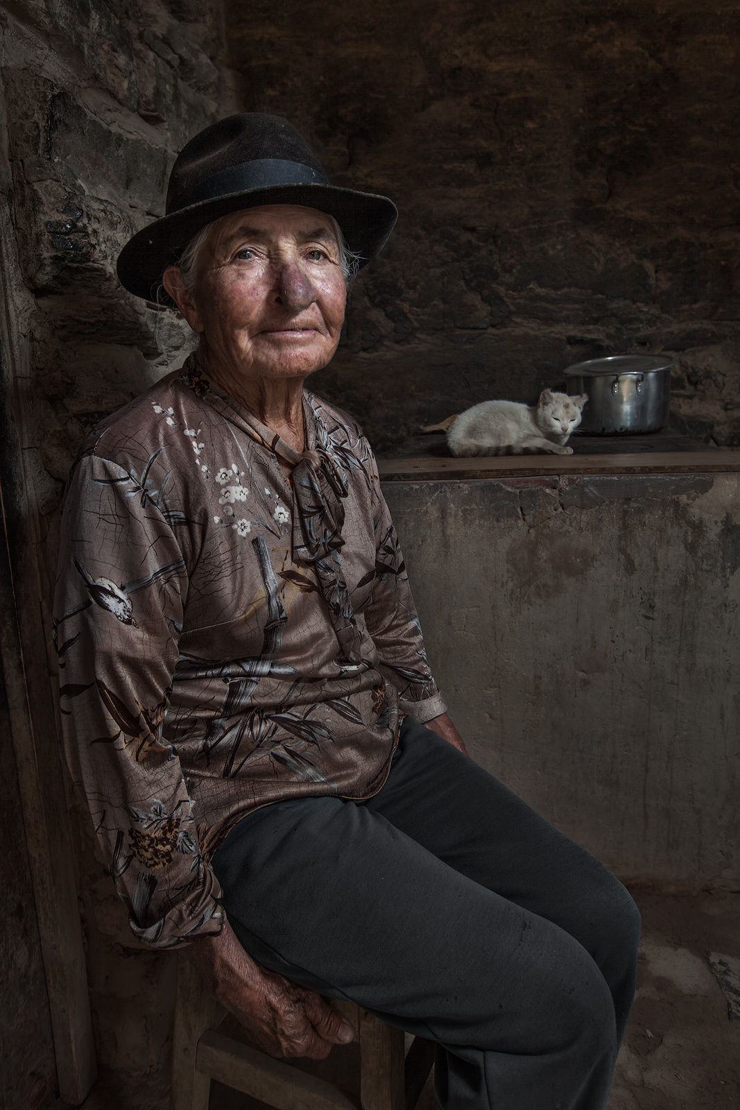 Older woman in her house in Villa de Leyva