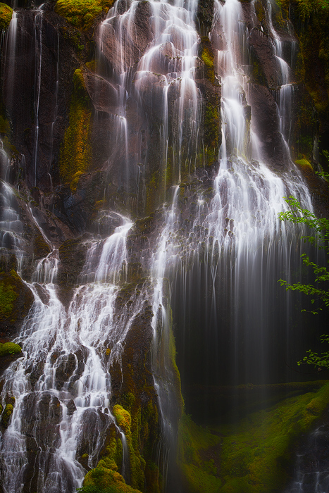Sunlight hits a section of Panther Creek Falls