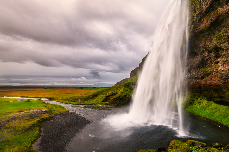 Side view of Seljalandfoss on a cloudy day