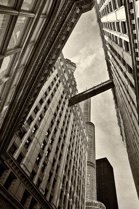 Shot from the interior plaza at the famous Wrigley Building